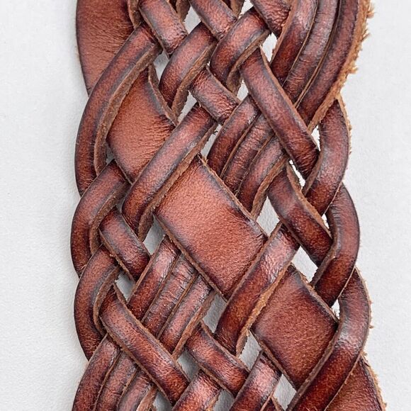 FOSSIL Belt Men’s Large Brown Genuine Leather Braided Waistband Made in China - Picture 12 of 15